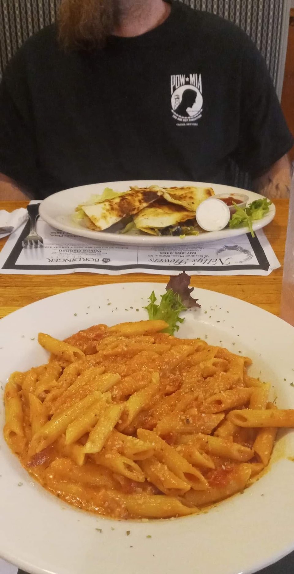 Penne Alla Vodka and Chicken Quesadillas