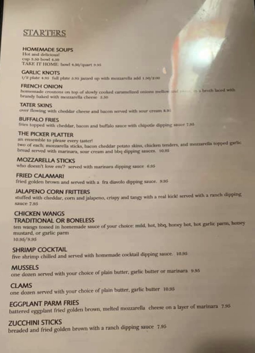 Menu page featuring pizza and salads